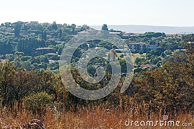 VIEW OF ESTATES IN IRENE FROM THE HILL ON JAN SMUTS FARM Stock Photo