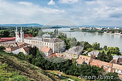 View from Esztergom basilica, Saint Ignatius church and Maria Va Stock Photo