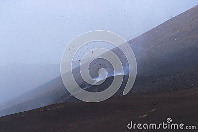 Etna during eruption with lava explosion -Sicily Stock Photo