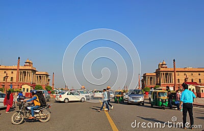 Busy day at Rajpath Near Rastrapati Bhawan, New Delhi Editorial Stock Photo