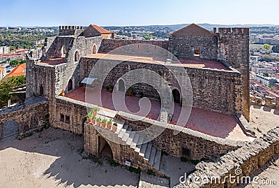 View of the exterior of the Gothic Royal Palatial Residence (Pacos Novos) of the Leiria Caste. Stock Photo