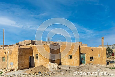 View from famous ancient berber Kasbah - Traditional adobe houses - Zebzat - Morocco. Stock Photo
