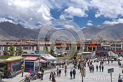 View of the famous Barkhor Street square in Lhasa, Tibet Editorial Stock Photo