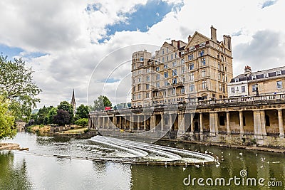 View from the Ancient Pulteney Bridge in Bath, Somerset, UK Stock Photo