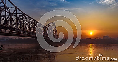 View of Famous Landmark In India, The Howrah Bridge Stock Photo