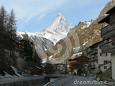 View of the famous Matterhorn and Zermatt in the Swiss Alps in the evening Stock Photo