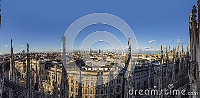 View from famous Milan Cathedral - Duomo Dome of Milan to the main square in Milan, Piazza del Duomo Editorial Stock Photo