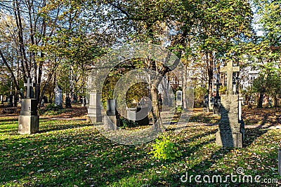 View of famous Old North Cemetery of Munich, Germany with historic gravestones Editorial Stock Photo