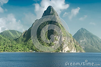 View of the famous Piton mountains in St Lucia Stock Photo