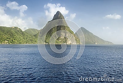 View of the famous Piton mountains in St Lucia, Eastern Caribbean Stock Photo