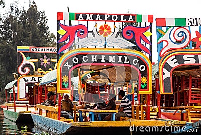 View of the famous trajineras of Xochimilco located in Mexico City Editorial Stock Photo