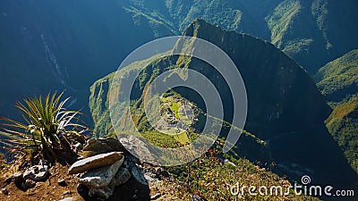 View of the ruins Machu Pichhu from the Machu Picchu Mountain, near Cusco, Peru Stock Photo