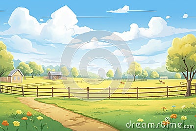 a view of a farms fenced paddock area Stock Photo