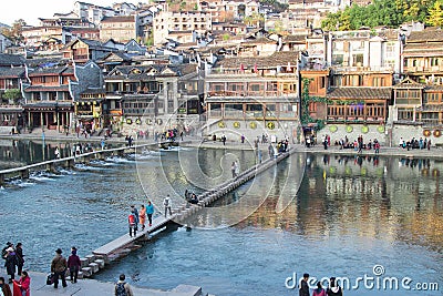 View Fenghuang Ancient Town,The main tourist attractions Editorial Stock Photo