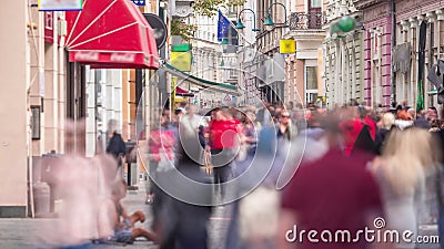 View on Ferhadija pedestrian street crowded with people timelapse. Famous place in downtown with many shops and reastaurants in Sarajevo stock video footage View on Ferhadija pedestrian street crowded with people timelapse. Famous place in downtown with many shops and reastaurants in Sarajevo stock video footage