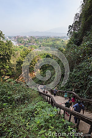 Stairs to Tham Chang cave in Vang Vieng Editorial Stock Photo