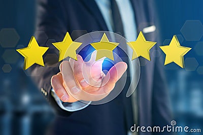 Five yellow stars on a futuristic interface - 3d rendering Stock Photo