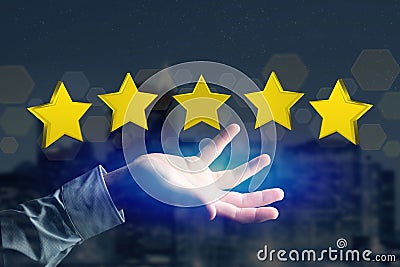 Five yellow stars on a futuristic interface - 3d rendering Stock Photo