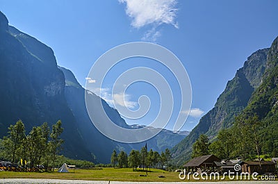 View of the fjord Sognefjord from the village Gudvangen, Norway, Scandinavia Stock Photo