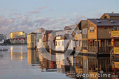View of Floating Houses in the Inner harbor of Victoria, BC, Canada Stock Photo
