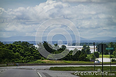 View of the flooded Arkansas River at Highway 59 in Oklahoma Editorial Stock Photo