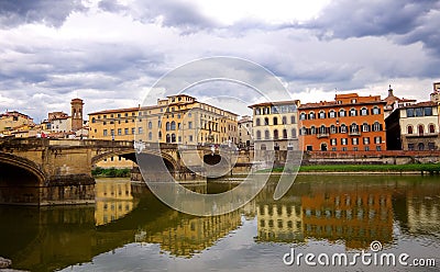 View of Florence from river bank, Florence, Italy Stock Photo