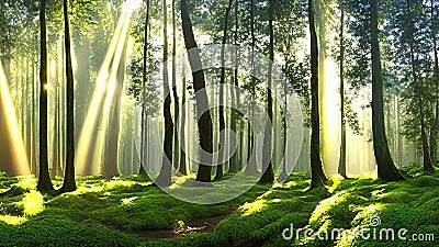 View of a forest in the sunlight. Basking in the Sunlight of the Fores. Stock Photo