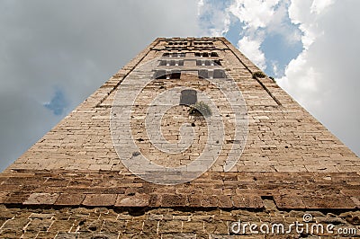 View form below of a medieval italian tower bell. Stock Photo