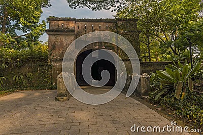 A view of the Fort gate in Canning Park, Singapore in Asia Stock Photo