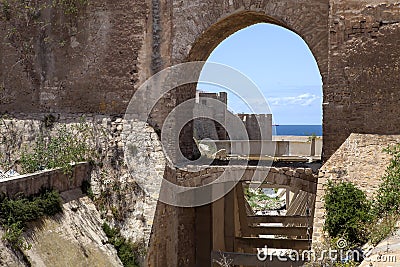 View fortification of the sea, Essauria, Morocco Stock Photo