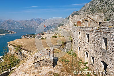 View of fortress of St. John and Bay of Kotor. Montenegro Editorial Stock Photo