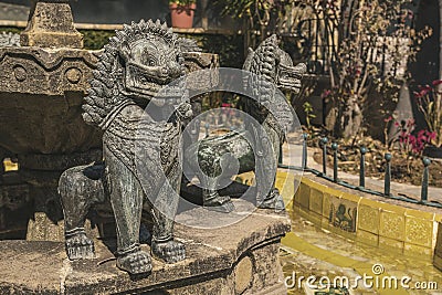 View of a fountain with sculptures of Chinese dragons found in the 