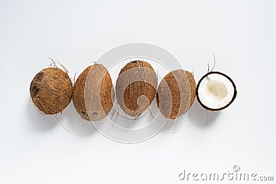 View of fresh tasty whole coconuts Stock Photo