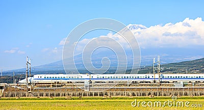 View of Fuji and train, Shizuoka, Stock Photo