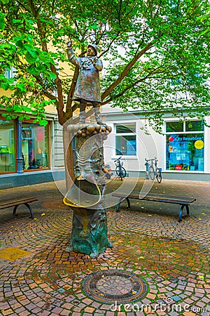 View of a funny shaped drinking fountain in the german city Konstanz...IMAGE Editorial Stock Photo
