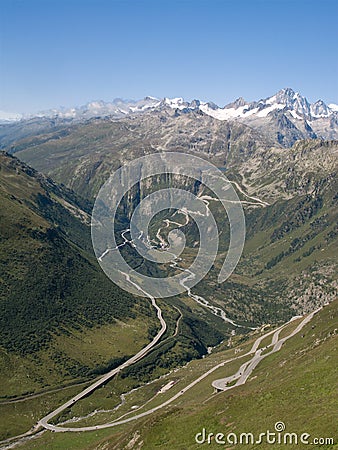 View of Furka high mountain pass, Switzerland Stock Photo