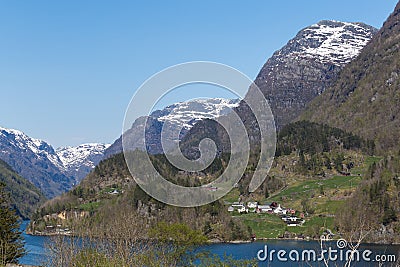 View of Fyksesund fjord and Klyve in Hordaland Stock Photo