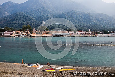 View of Ganga and Rishikesh, holy Indian place Editorial Stock Photo