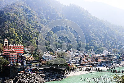 View of Ganga and Rishikesh, holy Indian place Editorial Stock Photo