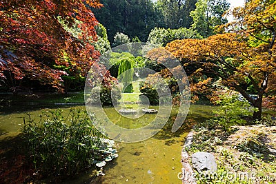 View of Gardens of Villa Melzi in the village of Bellagio on Como lake, Italy Stock Photo