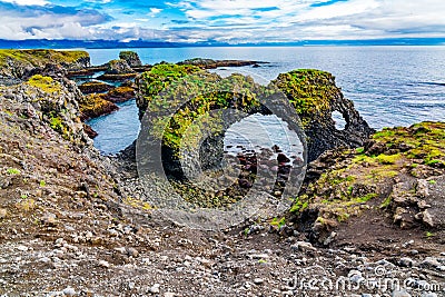 View of Gatklettur Arch Rocks Formation Stock Photo