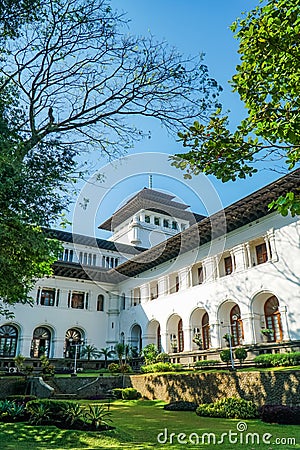 View of Gedung Sate, an Old Historical building, a Governor Office, icon and landmark of Bandung city. Editorial Stock Photo