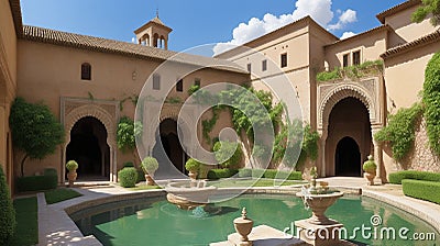 View of The Generalife courtyard, with its famous fountain Stock Photo