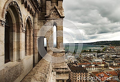 View of Geneva from Cathedral Saint Pierre, Switzerland Stock Photo