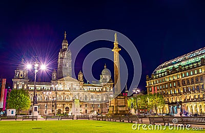 View of George Square in Glasgow at night Editorial Stock Photo