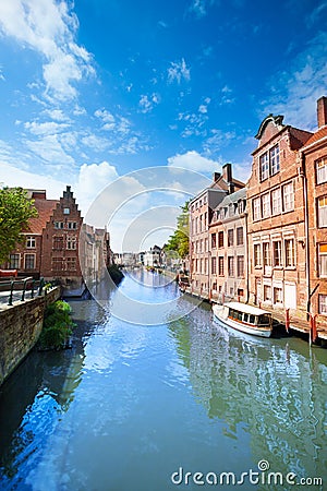 View of Ghent on Leie river in Belgium Stock Photo