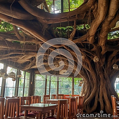 view of giant banyan tree in the shop Stock Photo