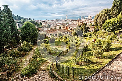 View from Giardino delle Rose to the city of Florence, Tuscany, Stock Photo