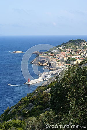 View of Giglio Porto town and harbor in Giglio Island, Italy Stock Photo