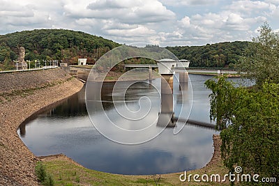 Gileppe dam in Belgium with two drinking water supply systems Stock Photo